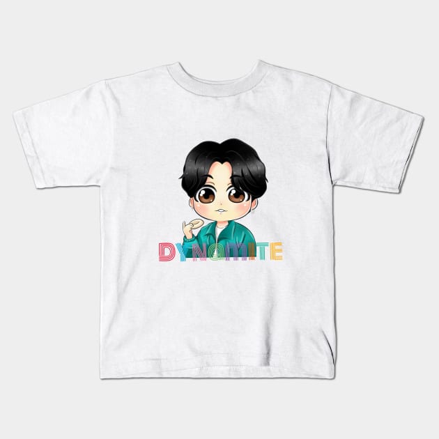 BTS Jungkook Dynamite Chibi Kids T-Shirt by SkmArtShop